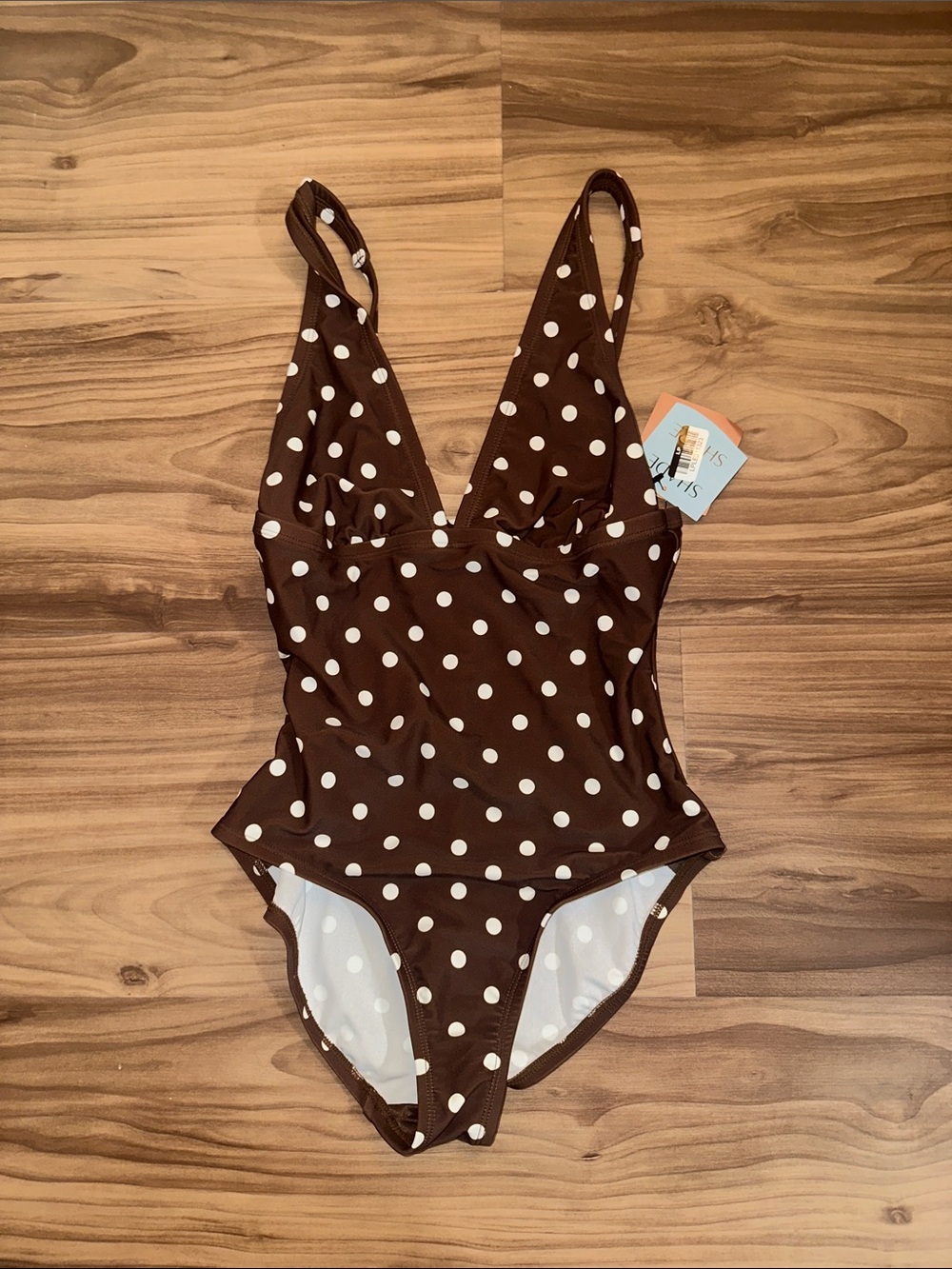 Shade & Shore Brown and White Polka Dot One-Piece Swimsuit